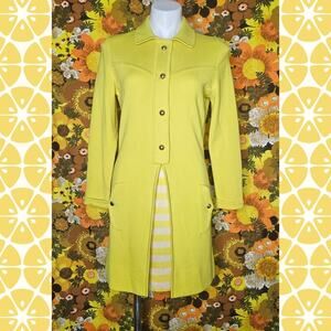 Vintage Mod 100% Wool Yellow Shirt Dress with Stripes - Made in Italy, size 10